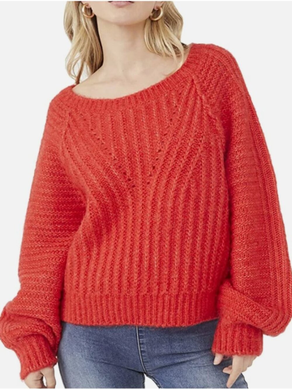 Free People Carter Fuzzy Knit Sweater, Blouson Sleeves - Womens Medium
